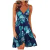 Vestido de Verão Feminino Amazon 2025 Sexy Fashion Decote V Alças Sem Mangas Costas Abertas Bandagem Estampado Rodado