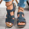Nuevas sandalias de suela gruesa de talla grande para mujer Verano 2026 Sandalias de cuña de color liso con puntada cruzada estilo europeo y americano para mujer