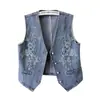 Chaleco Vaquero Bordado Floral de Cuello V Retro Europeo para Mujer 2026 Nuevo Chaleco Casual sin Mangas de Primavera y Otoño
