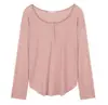 Camiseta Pure Desire para Mujer Gris Delgado Estilo Perezoso Protector Solar Cuello V Manga Larga Blusa Holgada Aspecto Adelgazante Top de Longitud Media Moderno