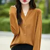Nuevo Otoño Transfronterizo Lana Fina Top Sencillo Suave Cuello en V Cárdigan de Punto Elegante Abrigo de Manga Larga Venta al por Mayor