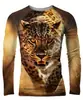 Camiseta de Manga Larga para Hombre 2025 Impresión 3D Moda Animal Leopardo Camiseta Primavera Otoño Hip Hop Top Ropa Holgada Manga Larga