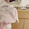 Estilo Coreano Meninas Outono Novo Doce Chique Gola de Renda Cardigã de Tricô Calça Casual de Bolinhas Conjunto Versátil de Duas Peças Tendência
