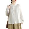 Foto Real de Camisa Blanca de Algodón Jacquard con Cuello de Encaje Francés 2026, Top Versátil de Manga Larga Ajustado para Superponer en Mujeres