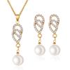 Venta caliente transfronteriza, joyería de perlas con incrustaciones de diamantes, traje de moda para mujer, temperamento geométrico, flor, gota de agua, collar, pendientes, traje