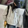 Chaqueta de trabajo estilo americano para niñas, nuevo modelo otoño 2026, cárdigan con capucha y cremallera, bloques de color e estampado de letras para niños mayores