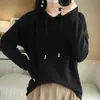 Nueva sudadera con capucha de manga larga, suéter corto estilo coreano para mujer, tejido casual de invierno, corte holgado