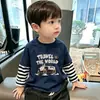 Camiseta Transpirable de Algodón Puro de Manga Larga Casual para Niños, Modelo Nuevo 2026 para Niños Mayores, Cuello Redondo, Top Rayado de Falso Dos Piezas