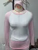 Amazon Conjunto Esportivo Casual Americano Estilo Sexy Cor Contrastante Camiseta de Manga Longa Calça com Cintura Dobrada Conjunto de Três Peças Fitness