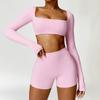 Zechuang conjunto de yoga cruzado de invierno color nude ajustado de cintura alta secado rápido para correr deportes entrenamiento ropa conjunto de dos piezas 8518
