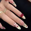 Novas Unhas Postiças Dazzling Red Velvet Fofas de Coelho de Jade Olho de Gato Feitas à Mão para o Ano Novo, Elegantes e Realçadoras da Pele, Luxo Leve e Versáteis