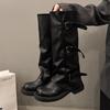 Botas Longas de Cavaleiro com Solado Grosso para Mulheres 2025 Novas Botas de Inverno e Outono para Calças Botas de Cano Alto até o Joelho Botas Slim