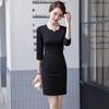 Atacado Moda Primavera e Outono Manga Três Quartos Preto Elástico Roupa de Trabalho Departamento de Vendas Salão de Beleza Vestido Profissional para Mulheres