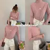 Camisa Básica de Veludo com Gola Meia-alta Feminina Outono e Inverno Nova Grossa Cor Sólida Feminina Slim Fit Versátil Top Roupas Aconchegantes