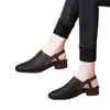 Novedad Primavera/Verano 2026 Zuecos Tejidos Huecos de Piel Suave Sandalias de Punta Redonda para Mujer Zapatos Cómodos para Mamá Transfronterizos