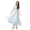 Vestido Azul Casual de Tirantes para Vacaciones en la Playa para Mujer Verano Nuevo Diseño 2026 Falda Plisada de Longitud Media