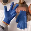 Luvas de Tricô Fofas Estilo Coreano Sem Dedos para Mulheres, Luvas Quentes de Inverno Compatíveis com Tela de Toque, Cor Sólida para Ciclismo