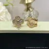 Pendientes Van Cleef Trébol de Cuatro Hojas V Oro Oro Rosa de 18K Ágata Roja Ónice Negro Pendientes de Moda Lujo Ligero Artesanía Fina