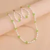 Amazon Transfronterizo Nuevo Collar de Perlas de Imitación de Vidrio Verde Collar Bohemio Retro Joyería para Mujeres