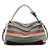 Bolso Tejido Nuevo a Rayas Arcoíris de Alta Apariencia para Mujer, Bolso de Mano Ligero de Paja, Bolso Cruzado Versátil y Elegante