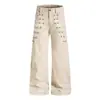 Pantalones de trabajo rectos de moda callejera estilo americano OREETA para hombres y mujeres, decorados con remaches, pantalones casuales estilo vintage old money