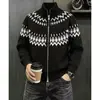 Suéter de punto jacquard Fair Isle para hombre y parejas, chaqueta cárdigan con cuello mao, estilo old money, otoño e invierno, venta al por mayor de fábrica transfronteriza