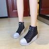 2022 Novos Sapatos de Lona de Cano Alto de Tamanho Grande Feminino Plataforma Fundo Sapatos Femininos Sapatos de Cunha de Fundo Grosso Feminino 8cm Altura Aumentando Sapatos Femininos