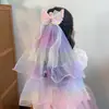 Presilha de Cabelo Infantil para Meninas, Laço de Coroa, Presilha com Borda de Véu, Acessório de Cabelo de Princesa Bordado Estilo Coreano