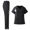 Ropa de trabajo para mujeres en profesiones médicas y de belleza, técnicos, médicos y enfermeras, de manga corta y pantalón largo, delgada, se puede usar al aire libre, conjunto de dos piezas
