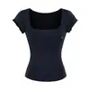 Camiseta de Tencel semitransparente, puro deseo, cuello alto en U amplio, escote en la clavícula, manga corta para mujer, chic y hermosa para el verano, top versátil ajustado sexy