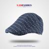 2024 Primavera e Outono Novas Boinas Masculinas e Femininas Boné Casual Denim Jacquard Artístico Britânico Retro Forward Cap