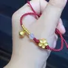 Flor de Melocotón Campanilla Cuentas Doradas de Buena Suerte Pulsera de Cuerda Roja Nueva para Mujer Pulsera Trenzada de Cuentas Doradas Regalo para Mejor Amiga