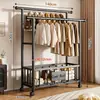 Perchero de pie para dormitorio, uso doméstico, perchero de doble barra engrosada, perchero simple, estante de almacenamiento de ropa