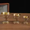 Xizang Latão Esculpido Ornamentos de Copo e Tigela de Água para Adorar o Deus da Riqueza, Copo de Água Puro com Base de Lâmpada Esculpida Banhada a Ouro