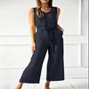 Macacão Casual Feminino Sem Mangas Verão 2025 Cor Sólida Roupa Esportiva para Feriado Elegante Roupa de Trabalho