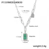 Collar de rayas verdes malaquita estilo INS simple de estilo europeo y americano para mujer, cadena de clavícula cuadrada pequeña, chapado en acero de titanio de 18 quilates, resistente a la decoloración