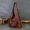 2025 Nuevo Bolso Grande de Cuero Genuino Tote para Axila Hombro Bolso Retro de Piel de Vaca Personalizado con Correa Ancha para el Hombro Bolso Cruzado para Mujer