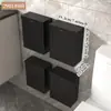Cubo de Basura Seleccionado, Montaje en Pared sin Taladro, para Baño, con Tapa, Papelera de Pared, para el Hogar, para Colgar en el Lado del Inodoro