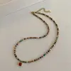 Colar Quadrado de Zircônia com Pedra Natural Colorida em Cobre Simples de Alto Padrão Nicho Retro Versátil Corrente para Clavícula para Mulheres