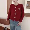 Cárdigan de punto con diseño de conejo floral estilo coreano para mujer, moderno nuevo top suéter de color liso versátil de corte holgado estilo coreano