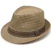 Sombrero de sol de paja, fedora pequeño, sombrero de jazz retro de malla para hombre, sombrero de protección solar de retazos estilo coreano, sombrero de moda de verano estilo británico
