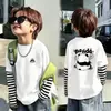 Camiseta de manga larga para niño, estilo falso dos piezas, 100% algodón, nueva temporada primavera y otoño 2026 para niños, camiseta básica de otoño para niños grandes