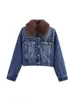 Popular Internacional Aliexpress Zr Roupa Feminina Exportação Roupa Feminina Atacado Outono Reversível Jeans com Pele Sintética Jaqueta