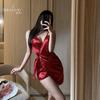 Shuo Yao Sexy Espalda Descubierta Profundo en V con Cordones Cadera Siemons Camisón Chica Caliente Deseo Puro Traje de Camisón de Tirantes para Mujer