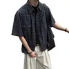 Camisa de Manga Corta a Cuadros Nueva de Verano 2026 para Hombre, Marca Japonesa Retro de Moda, Corte Holgado, Camisa Casual Versátil para Pareja