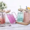 Taza de Agua Ins de Vidrio con Pajilla para Mujer, Vaso de Vidrio Plano Resistente a Altas Temperaturas con Asa, Cuadrado para el Hogar de Alto Borosilicato