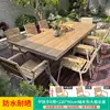 Mesa y Silla de Plástico Madera para Exteriores Combinación Patio Exterior Jardín Silla de Mimbre de Ocio Balcón Exterior Mesa y Silla Anticorrosión Protección Solar