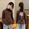 Nueva Camiseta Base de Manga Larga con Cuello Alto y Volantes para Niñas Otoño Invierno Polar Térmico Ropa Interior para Niños Pequeños y Medianos Top Cepillado