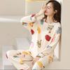 Primavera y Otoño Verano de Gama Alta Cuello Redondo Manga Larga Dos Piezas Casual Holgado Talla Grande Moda Dibujos Animados Suave Fino Ropa para el Hogar