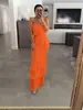 Moda Europeia e Americana Transfronteiriça 2026 Elegante Sexy Temperamento Roupas Femininas Cor Sólida Sem Mangas Faixa Ruched Pregueado Franzido Longo Saia Feminina